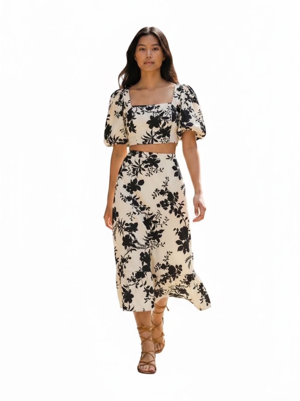 Reset By Jane-Baily Bubble Sleeve Midi Skirt Set-Small